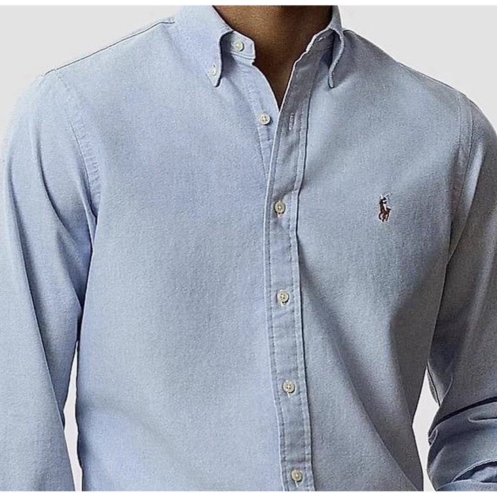 Ralph Lauren Oxford Mens S Slim Cotton Light Blue Button Down Pony Logo Preppy
